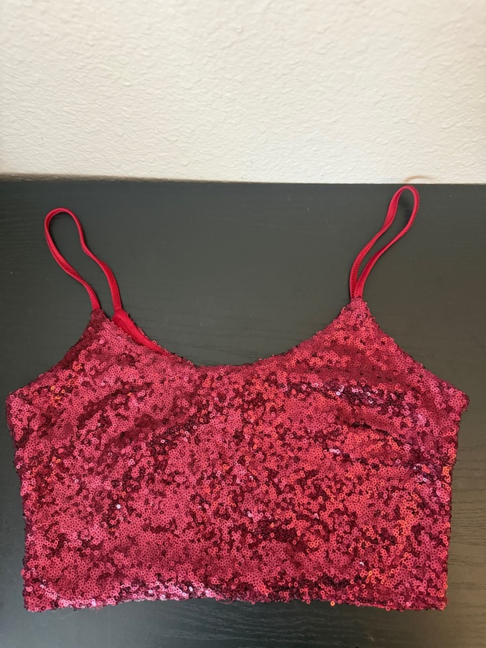 SHEIN Red Sequin Spaghetti Strap Crop Top